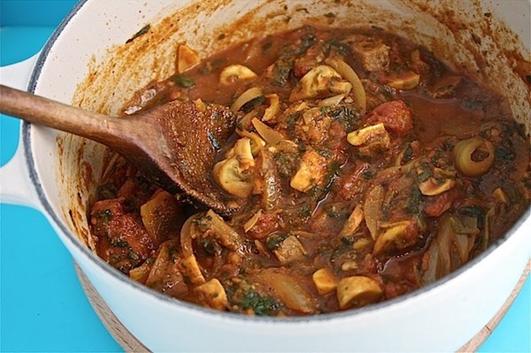 Leftover lamb curry with mushrooms