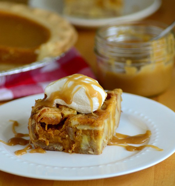 Leftover pumpkin pie bread pudding