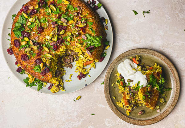 Leftover roast meat tahchin