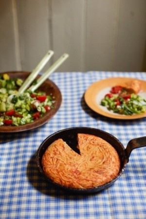 Leftover spaghetti tortilla