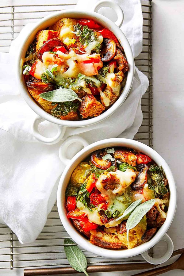 Leftover stuffing breakfast strata