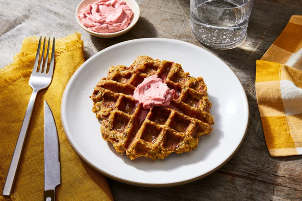 Leftover stuffing waffles with cranberry butter