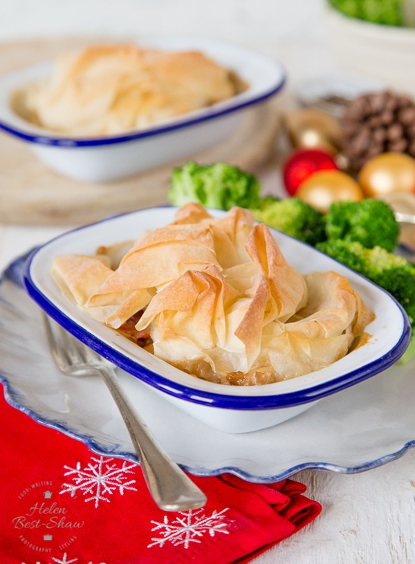 Leftover turkey & ham pies, with a filo crunch