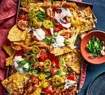 Leftover turkey loaded nachos
