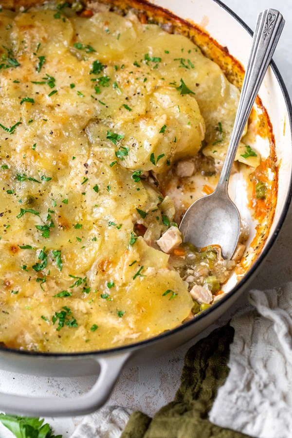 Leftover turkey pot pie gratin 