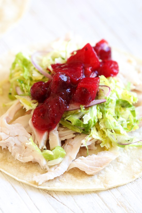 Leftover turkey tacos with Brussels sprout slaw