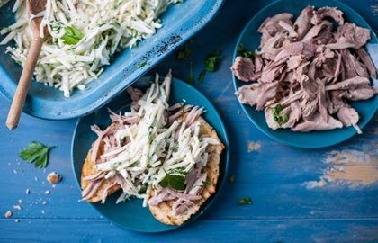 Leftover turkey with apple, celeriac and fennel slaw