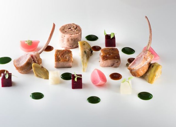 Leg and rack of Crete Senesi goat with artichokes