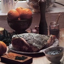 Leg of lamb baked with butter and herbs