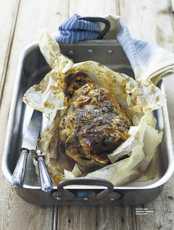 Leg of lamb wrapped in paper