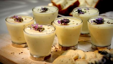 Lemon & lavender posset with lavender biscuits