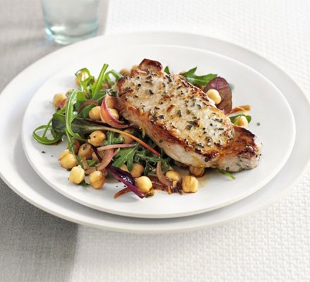 Lemon & rosemary pork with chickpea salad