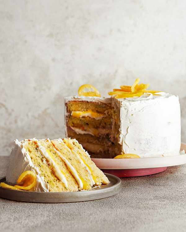 Lemon and courgette cake with lemon curd and white chocolate cream cheese frosting 