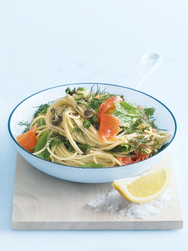 Lemon and dill smoked salmon pasta