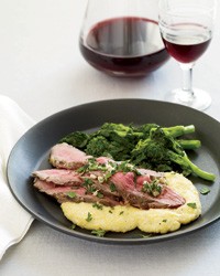 Lemon-and-fennel-roasted lamb with polenta