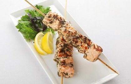 Lemon and herb marinated salmon skewers