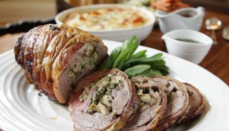 Lemon and herb stuffed shoulder of lamb (with mint sauce and boulangère potatoes)