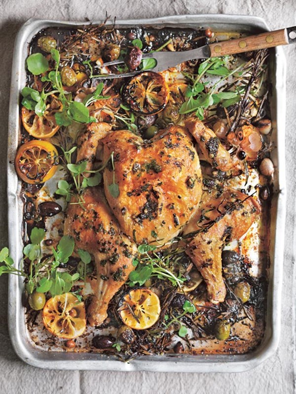 Lemon and olive roasted chicken