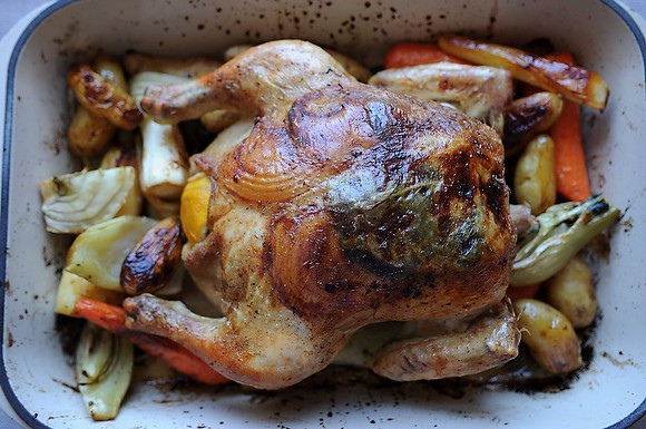 Lemon and onion roasted chicken