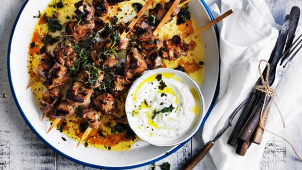 Lemon and oregano lamb with cucumber yoghurt