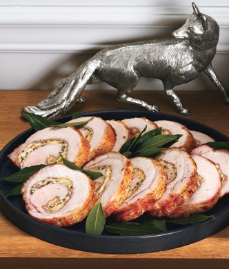 Lemon-and prosciutto-stuffed pork loin roast with broccolini