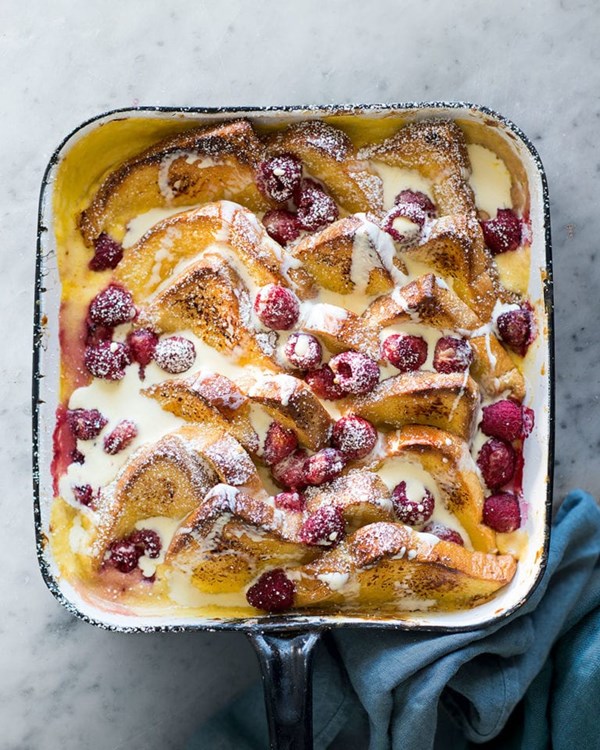 Lemon and raspberry bread & butter pudding 