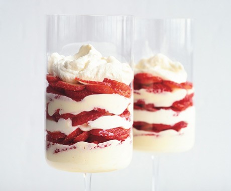 Lemon and white chocolate mousse parfaits with strawberries