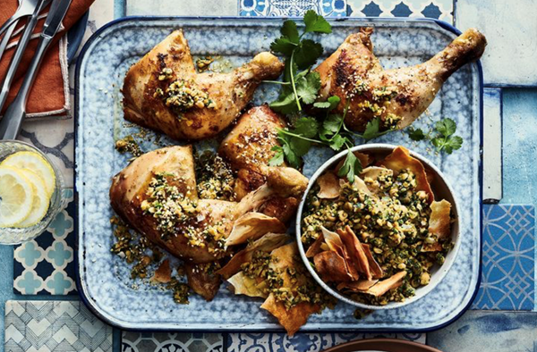 Lemon and zaatar chicken with 'falafel' salad