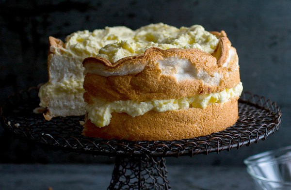 Lemon angel food cake with preserved lemon curd