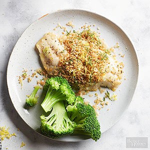 Lemon baked fish with dill panko topping