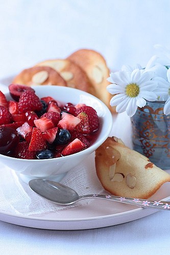 Lemon balm infused berries and almond tuiles