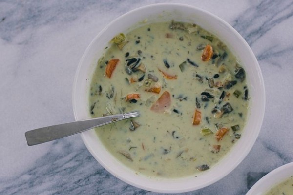 Lemon, basil, and mushroom soup