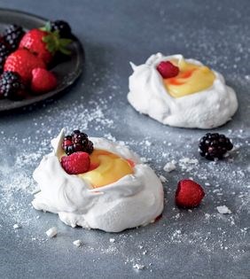 Lemon-berry meringue nests