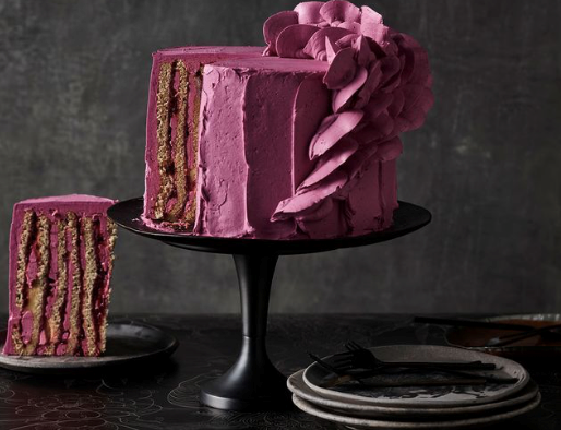 Lemon, blackberry and Earl Grey stripe cake [Rhiann Mead]