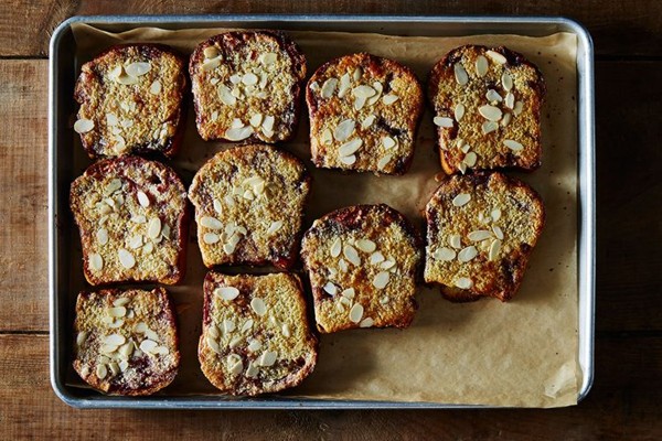 Lemon Bostock with roasted Concord grapes