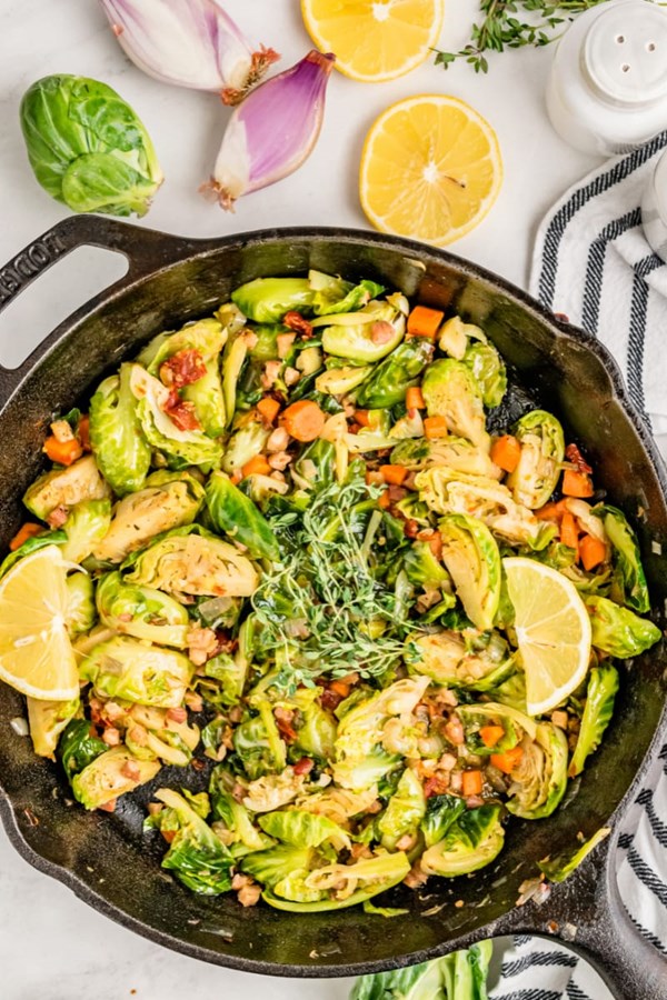 Lemon Brussels sprouts with pancetta and thyme