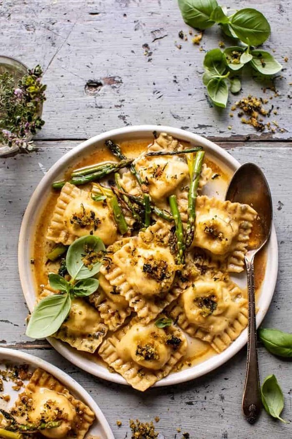 Lemon butter cheese ravioli with garlic basil breadcrumbs