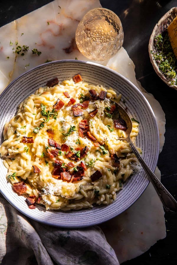 Lemon butter orzo carbonara