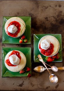 Lemon-buttermilk pudding cake with Chantilly cream and berries