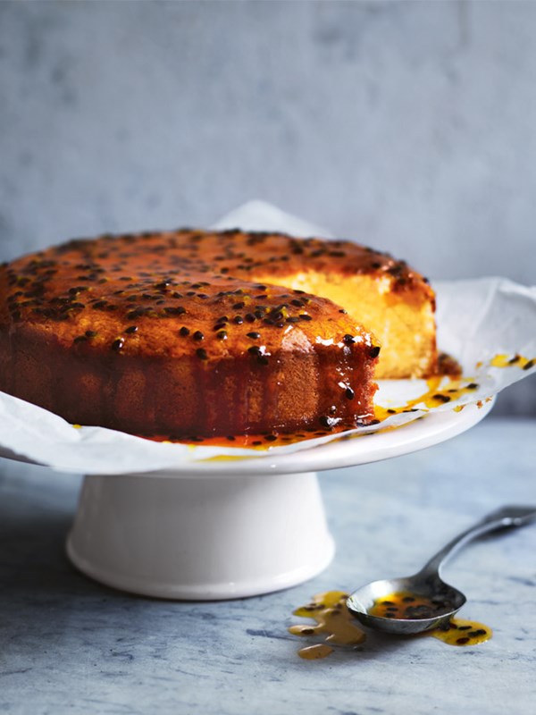 Lemon cake with passionfruit syrup