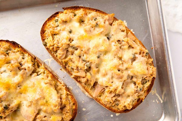 Lemon caper tuna melt toasts