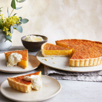 Lemon chess pie with clotted cream
