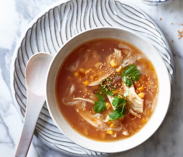 Lemon chicken-and-egg soup