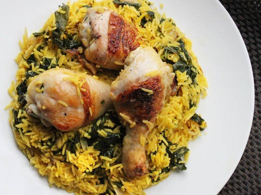 Lemon chicken and rice with kale