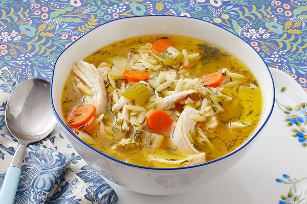 Lemon chicken-orzo soup