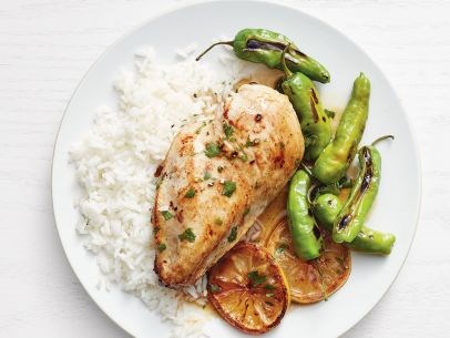 Lemon chicken with shishito peppers