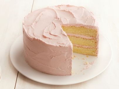 Lemon chiffon cake with strawberry frosting