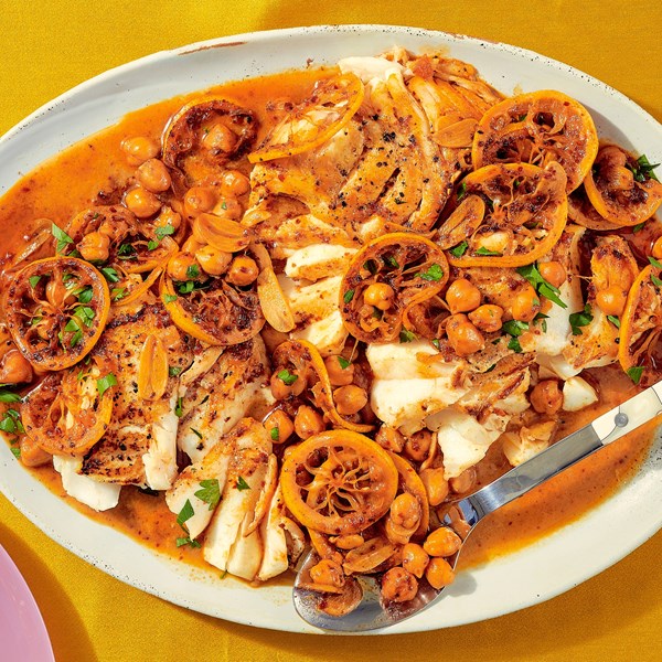 Lemon-chile white fish with chickpeas 