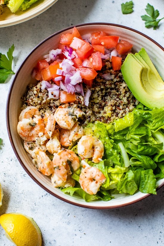 Lemon-chili shrimp quinoa bowls