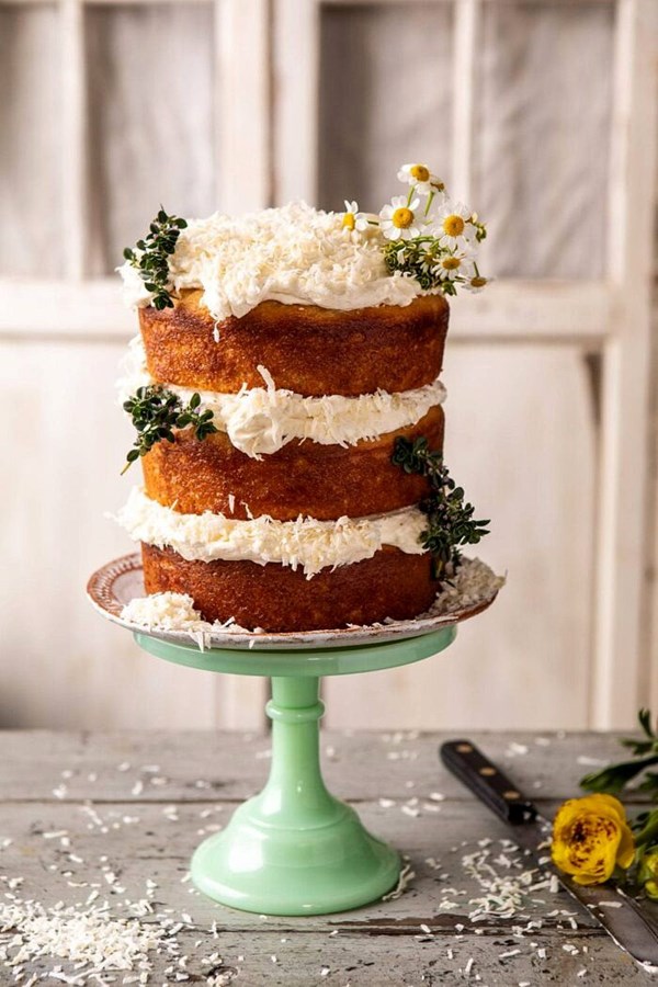 Lemon coconut naked cake with whipped vanilla buttercream